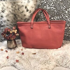 Dimoni Coral Pink Pebbled Leather Two Handle Tote Bag Purse